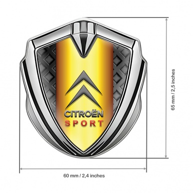 Citroen Sport Metal Emblem Self Adhesive Silver Grey Grid Gold Effect