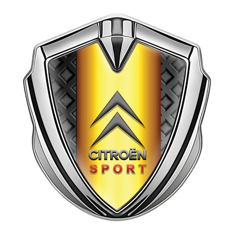 Citroen Sport Metal Emblem Self Adhesive Silver Grey Grid Gold Effect