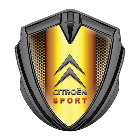 Citroen Sport 3D Car Metal Emblem Graphite Color Grid Gold Gradient Effect