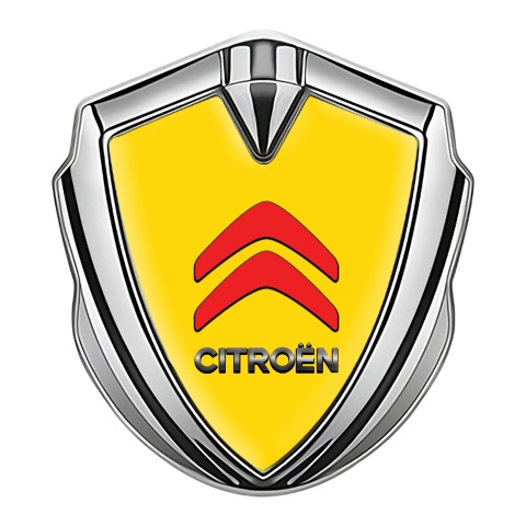 Citroen Sport Fender Metal Emblem Silver Grey Yellow Base Red Logo