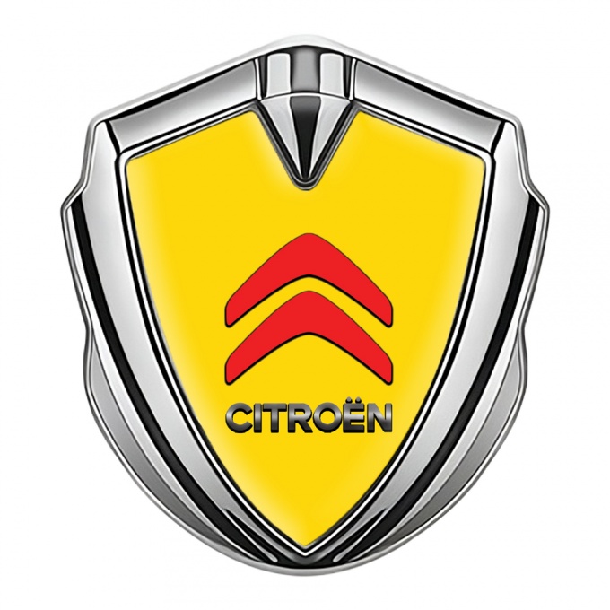 Citroen Sport Fender Metal Emblem Silver Grey Yellow Base Red Logo