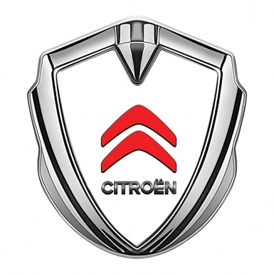 Citroen Sport Trunk Emblem Badge Silver White Base Red Logo Edition