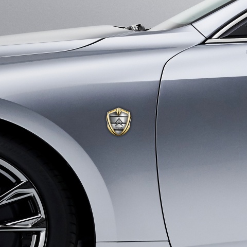 Citroen 3D Car Metal Emblem Gold Metallic Fence Effect Grey Logo