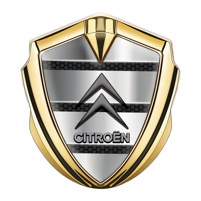 Citroen 3D Car Metal Emblem Gold Metallic Fence Effect Grey Logo