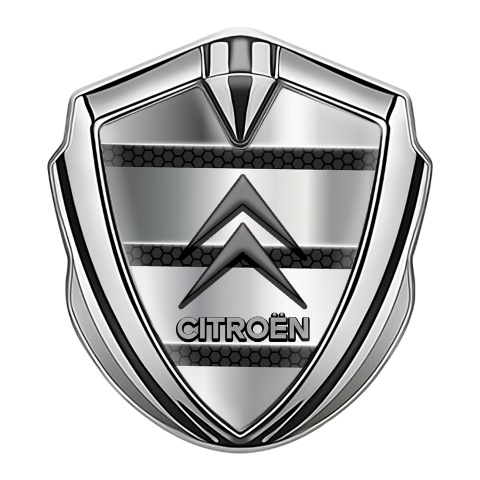Citroen 3D Car Metal Emblem Silver Metallic Fence Effect Grey Logo