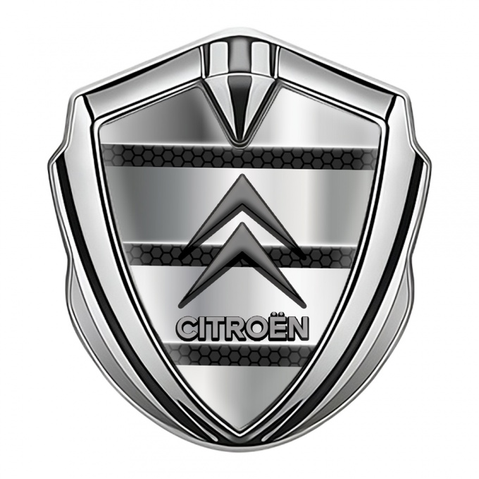 Citroen 3D Car Metal Emblem Silver Metallic Fence Effect Grey Logo