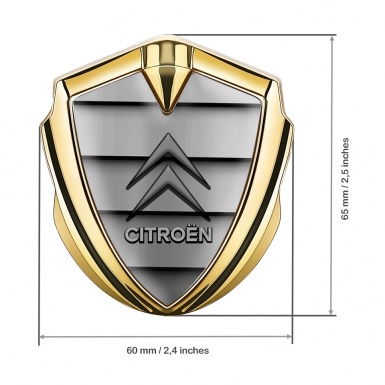 Citroen Emblem Logo Schriftzug Aufkleber Goldtonfarbe mit Auto Gitter Effekt und Grau Logo