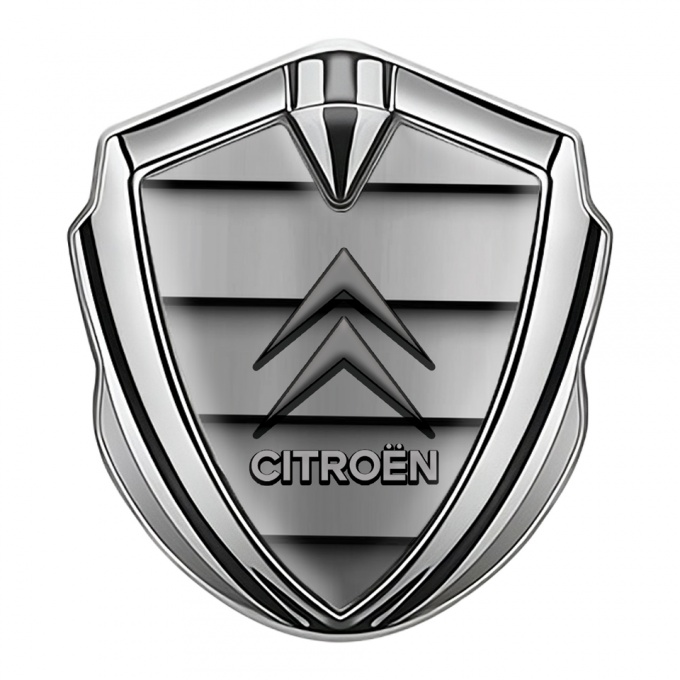 Citroen Emblem Logo Schriftzug Aufkleber Silbertonfarbe mit Auto Gitter Effekt und Grau Logo