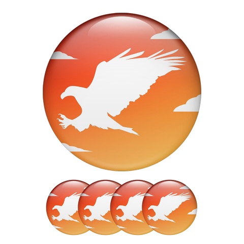Animals Silicone Stickers Center Hub Silhouette Of An Eagle In White Color With Orange Background 