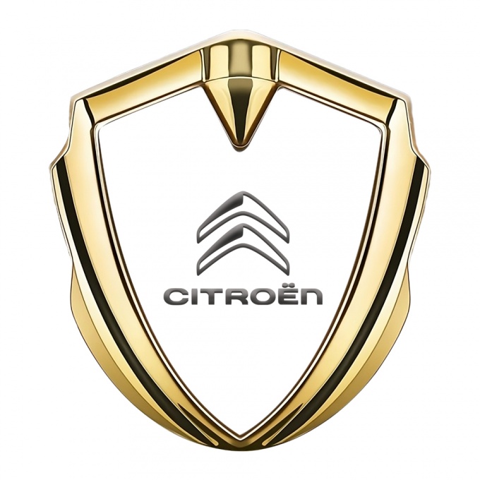 Citroen Trunk Metal Emblem Badge Gold White Base Grey Logo Design