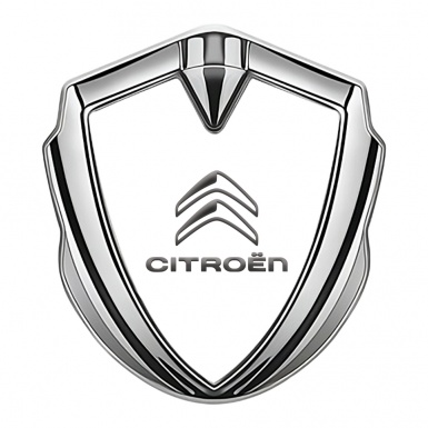 Citroen Trunk Metal Emblem Badge Silver White Base Grey Logo Design