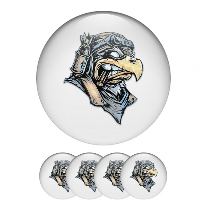 Animals Wheel Center Cap Domed Stickers Image Of An Eagle Head In Animated Style