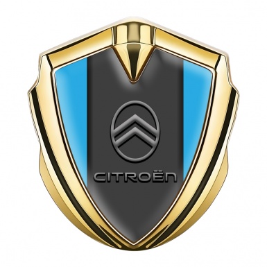 Citroen 3D Car Metal Emblem Gold Sky Blue Base Clean Gradient Logo