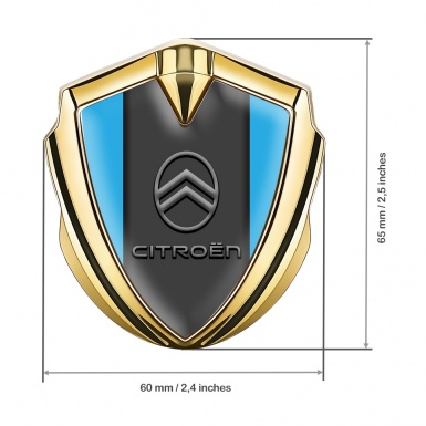 Citroen 3D Car Metal Emblem Gold Sky Blue Base Clean Gradient Logo