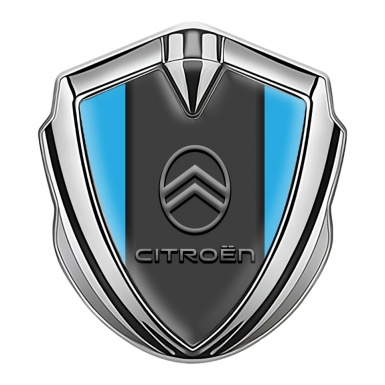 Citroen 3D Car Metal Emblem Silver Sky Blue Base Clean Gradient Logo
