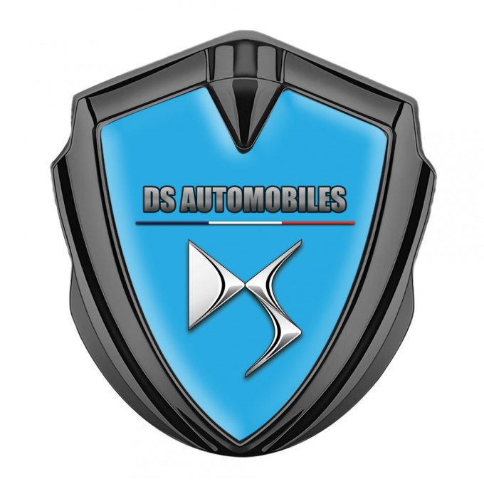 Citroen DS Metal Emblem Self Adhesive Graphite Sky Blue Base New Logo