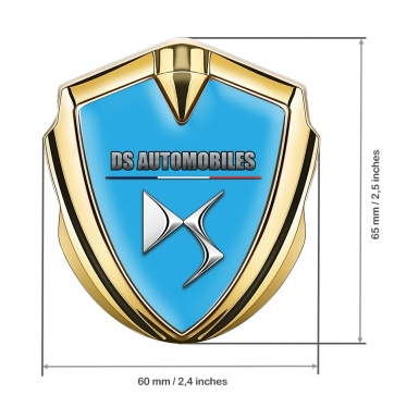 Citroen DS Metal Emblem Self Adhesive Gold Sky Blue Base New Logo
