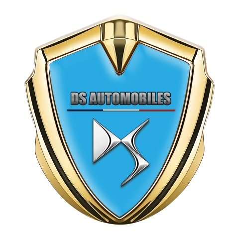 Citroen DS Metal Emblem Self Adhesive Gold Sky Blue Base New Logo