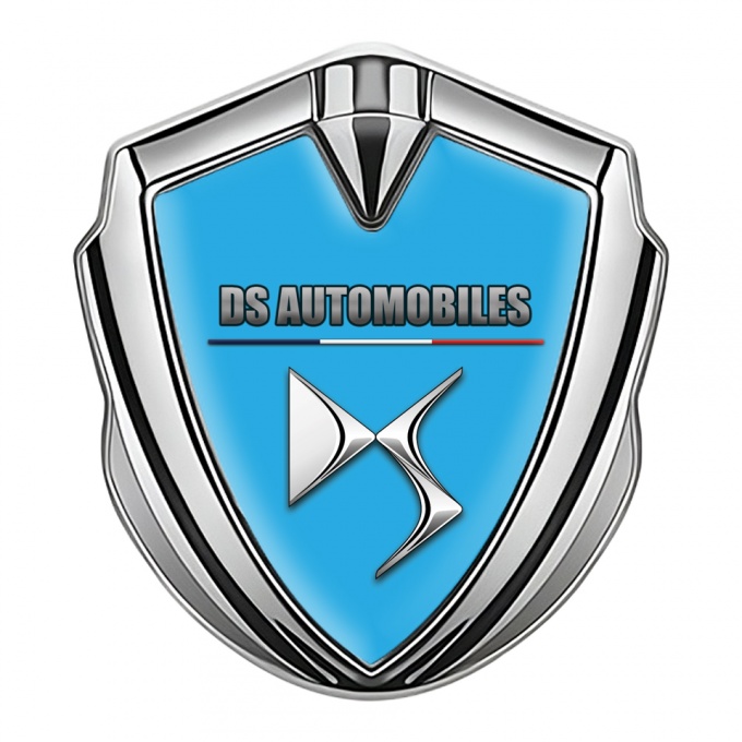 Citroen DS Metal Emblem Self Adhesive Silver Sky Blue Base New Logo