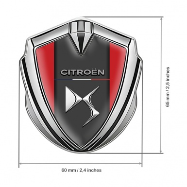 Citroen DS Trunk Metal Emblem Silver Red Base Chrome Logo Effect