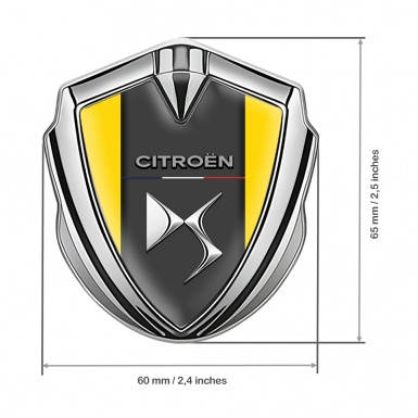 Citroen DS Fender Metal Badge Silver Yellow Base Chrome Logo Effect