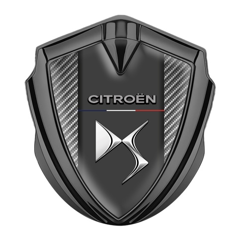 Citroen DS Metal Emblem Self Adhesive Graphite Carbon Base Chrome Effect