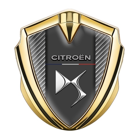 Citroen DS Metal Emblem Self Adhesive Gold Carbon Base Chrome Effect