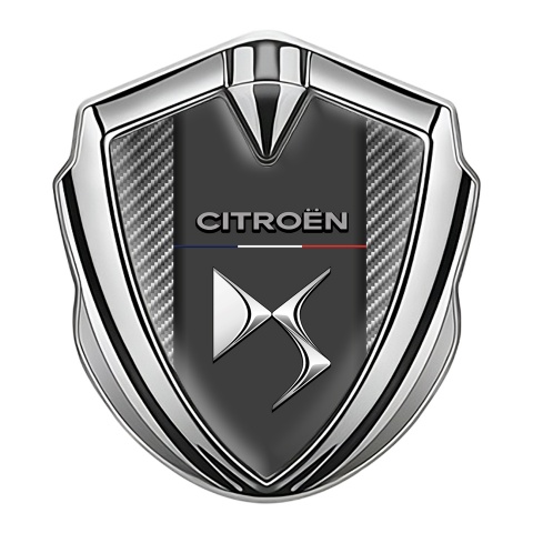 Citroen DS Metal Emblem Self Adhesive Silver Carbon Base Chrome Effect