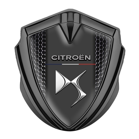 Citroen DS 3D Car Metal Emblem Graphite Black Hex Base Chrome Effect
