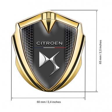 Citroen DS 3D Car Metal Emblem Gold Black Hex Base Chrome Effect