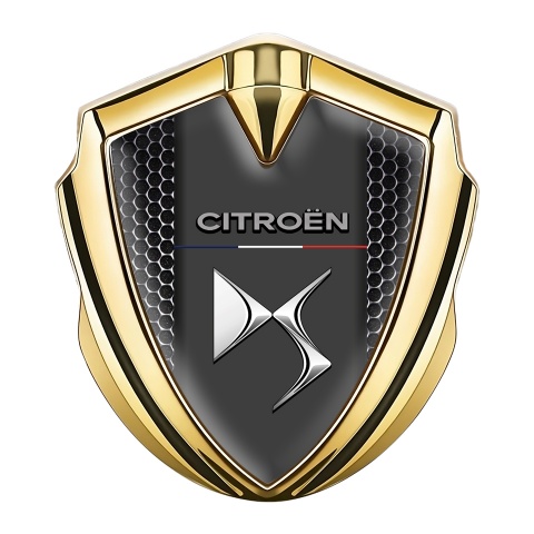 Citroen DS 3D Car Metal Emblem Gold Black Hex Base Chrome Effect