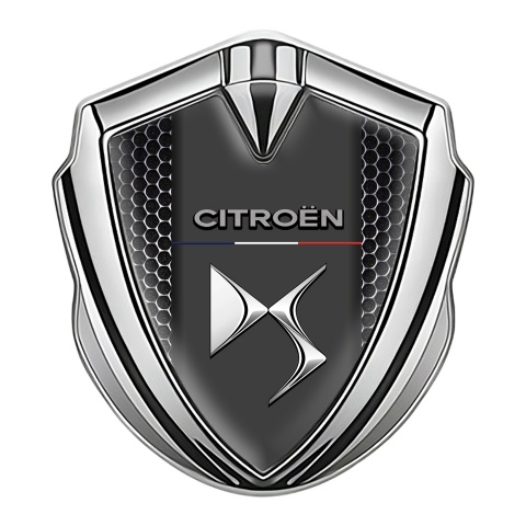 Citroen DS 3D Car Metal Emblem Silver Black Hex Base Chrome Effect