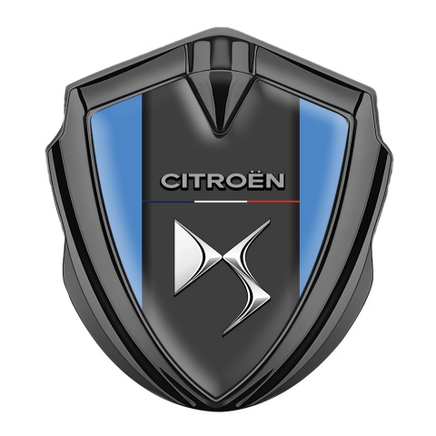 Citroen DS Fender Emblem Badge Graphite Blue Base Chrome Logo Effect