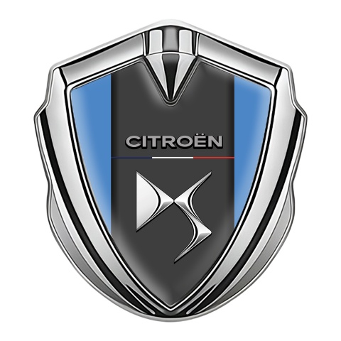 Citroen DS Fender Emblem Badge Silver Blue Base Chrome Logo Effect