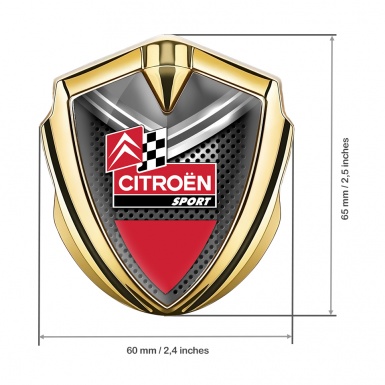 Citroen Sport Fender Emblem Badge Gold Metal Mesh Racing Flag Design