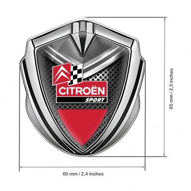 Citroen Sport Fender Emblem Badge Silver Metal Mesh Racing Flag Design