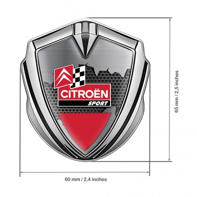 Citroen Sport Trunk Metal Emblem Silver Torn Metal Effect Racing Flag
