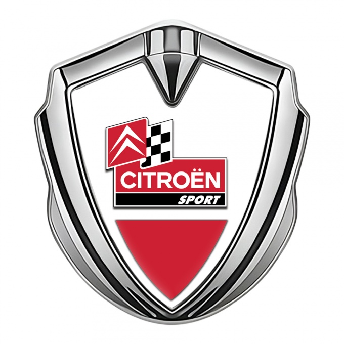 Citroen Sport Bodyside Emblem Self Adhesive Silver White Base Racing Flag