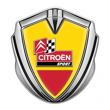 Citroen Sport Tuning Emblem Self Adhesive Silver Yellow Base Racing Flag