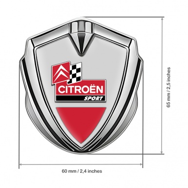 Citroen Sport 3D Car Metal Emblem Silver Grey Base Racing Flag Edition