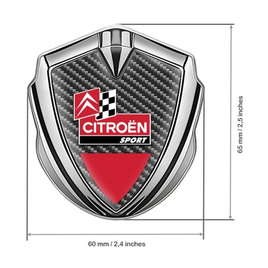 Citroen Sport Bodyside Metal Emblem Silver Dark Carbon Base Racing Flag