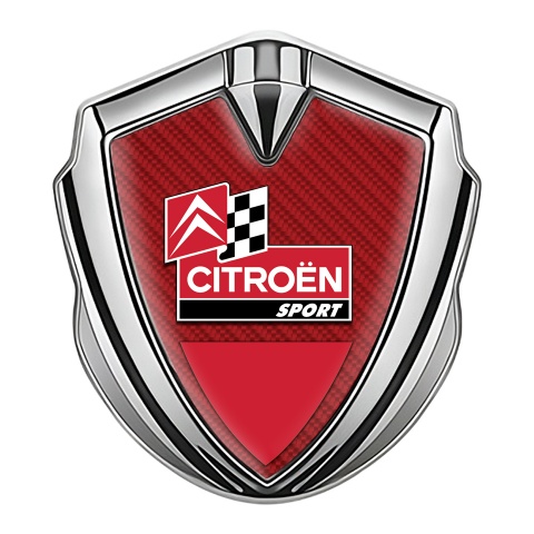 Citroen Sport Trunk Metal Emblem Badge Silver Red Carbon Racing Flag
