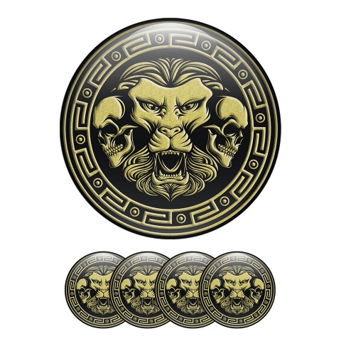 Animals Wheel Center Cap Domed Stickers Image Of A Lion's Head With Two Skulls And Versace Motifs