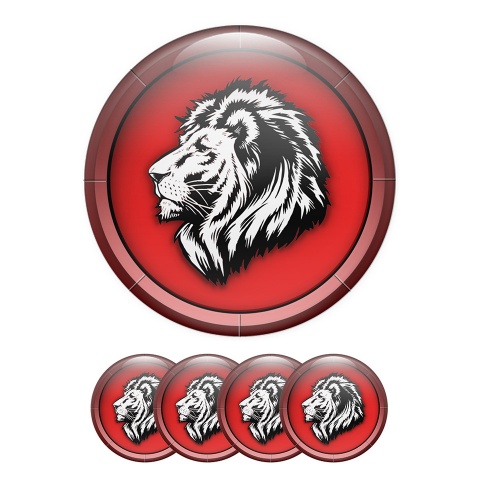 Animals Domed Stickers Wheel Center Cap Printed Lion's Head An A Red Background
