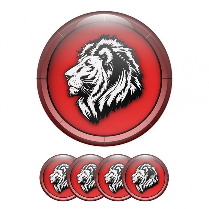 Animals Domed Stickers Wheel Center Cap Printed Lion's Head An A Red Background