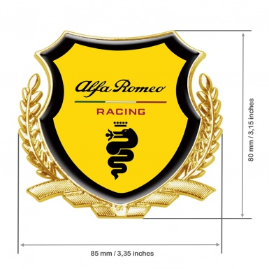 Alfa Romeo Racing 3D Car Metal Emblem Yellow Black Rim Gold Edition