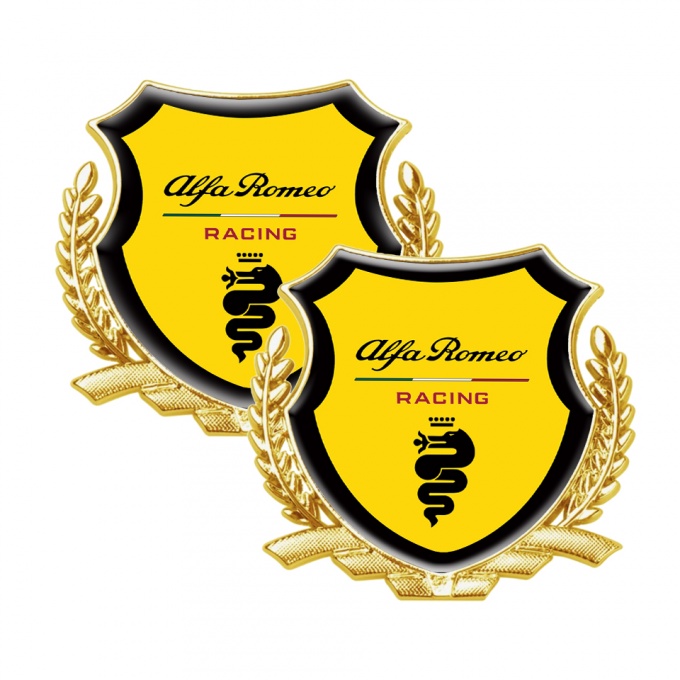 Alfa Romeo Racing 3D Car Metal Emblem Yellow Black Rim Gold Edition ...