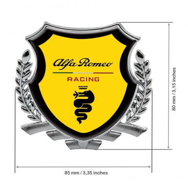 Alfa Romeo Racing 3D Car Metal Emblem Yellow Black Rim Silver Edition