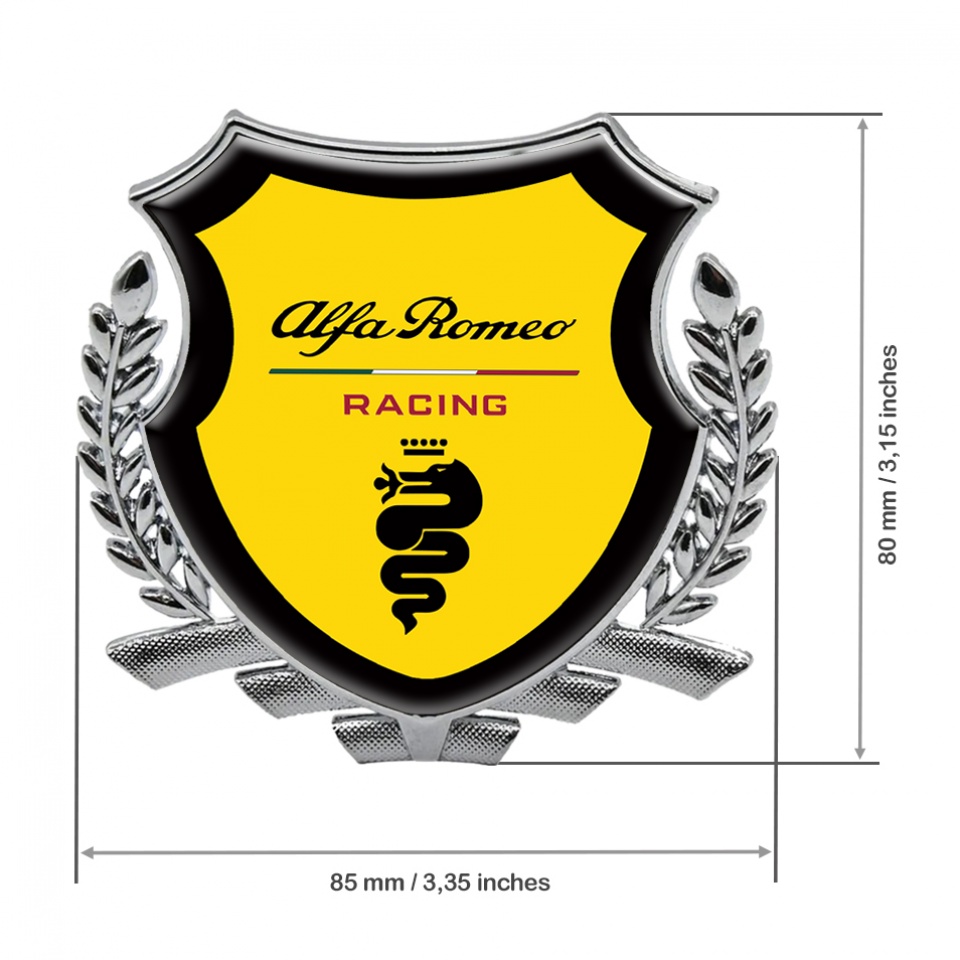Alfa Romeo Racing 3D Car Metal Emblem Yellow Black Rim Silver Edition ...
