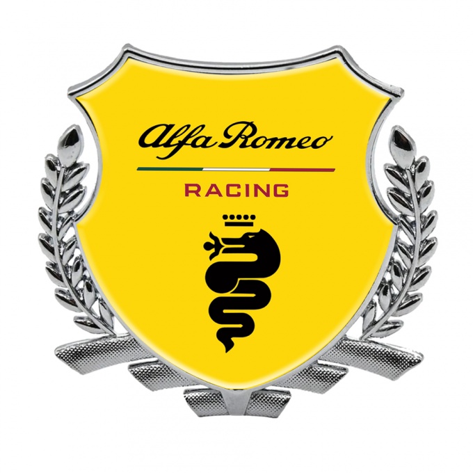 Alfa Romeo Racing Bodyside Badge Silver Self Adhesive Yellow Red Slogan Design